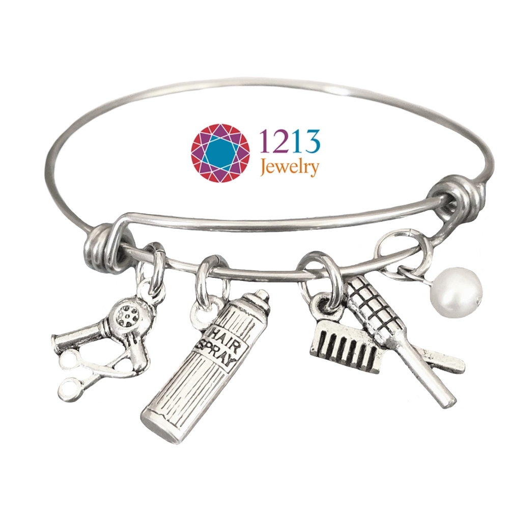 Handcreated Beautician Hairdresser Pearl Expandable Steel Bracelet